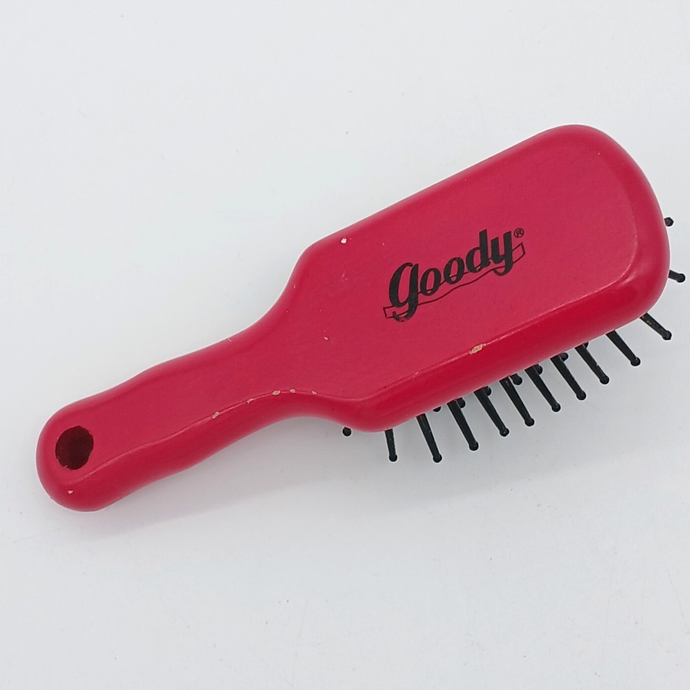Vintage Goody Wooden Hair Brush Pink Travel Purse Size 4.5" Ball Tip Hairbrush